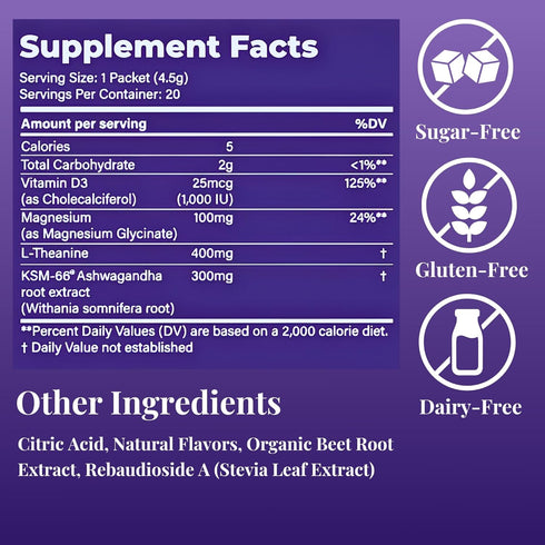 KSM-66, D3 (20 Loom Cortisol Support & Sleep Drink Mix | Ashwagandha Magnesium Glycinate, L-Theanine & Vitamin | Stress