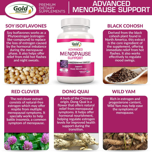 Advanced Menopause Support - Natural Female Hormonal Complex for Hot Flashes, Mood Swings & Vaginal Dryness