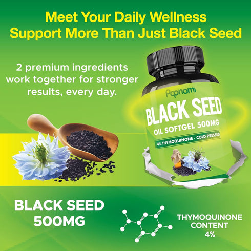 Premium Black Seed Oil Softgel Capsules, 2 Packs 60 Counts 500mg, 4 Month Supply for Immunity and Body Management