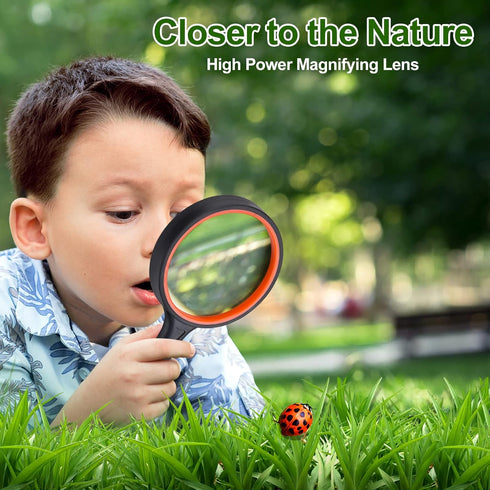 2PCS Upgrade 10X Magnifying Glass - Large Handheld Magnifier for Kids/Seniors Reading, 3 Inch Shatterproof Rubber Handle