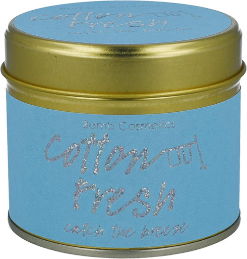 Bomb Cosmetics Cotton Fresh Scented Tin Candle; Pure Clary Sage & Lavender Essential Oils; Vegan Friendly; 30-35 Hour