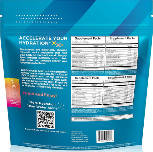 HydroMATE Electrolytes Powder Packets, Low Carb Hydration Accelerator Drink Mix, Variety Pack 16 Sticks