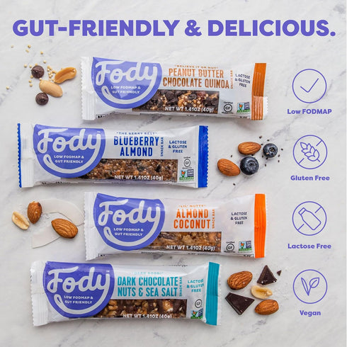 Fody Foods Vegan Protein Nut Bars, 3g Protein Snack Bar, Low FODMAP Certified, Blueberry Almond Bars, 12 Count