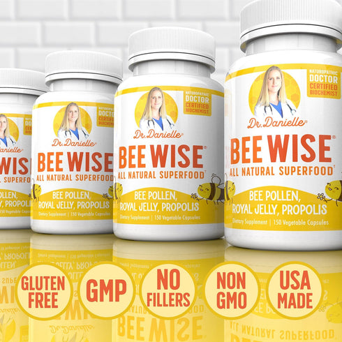Dr. Danielle's Bee Wise - Bee Pollen Supplement with Royal Jelly, Propolis, 4 Daily Capsules