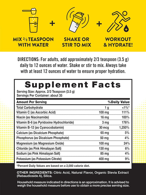 Nature's Truth Electrolytes Powder | No Sugar | Vegan, Non-GMO & Gluten Free Supplement for Hydration | with B Vitamins | Refreshing Lemon Flavor