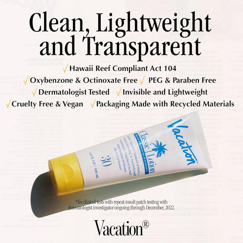 Vacation Classic Sunscreen Lotion SPF 30 + Air Freshener Bundle, Water Resistant, Vegan, 3.4 Fl. Oz.