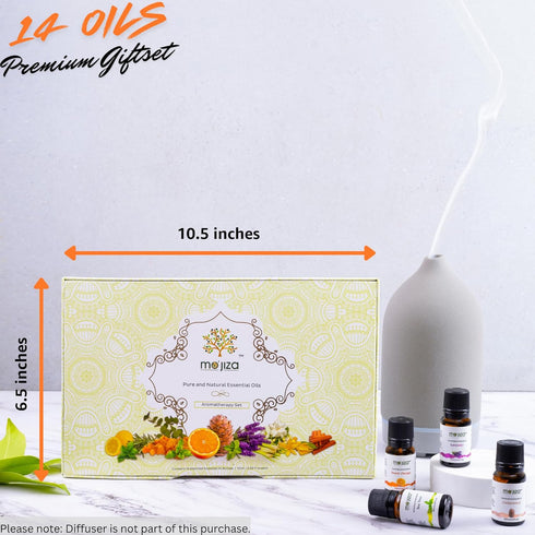 Set, 14 10ml MO'JIZA Pure Aromatherapy Essential Oils Gift Oils-Jasmine, Lemon, Basil, Ylang Ylang, Cedarwood
