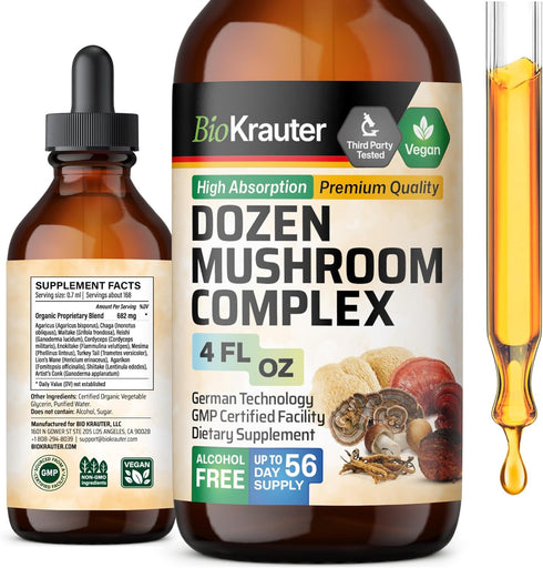 MAUWE HERBS Dozen Mushroom Tincture - Immune Support Supplement Drops, 4fl. oz Bottle