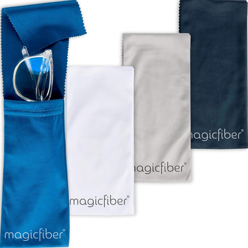 MagicFiber Eyeglass Cleaning Cloth Case, 4 Pack Soft, Works as Glasses Cleaner & Pouch for Men & Women