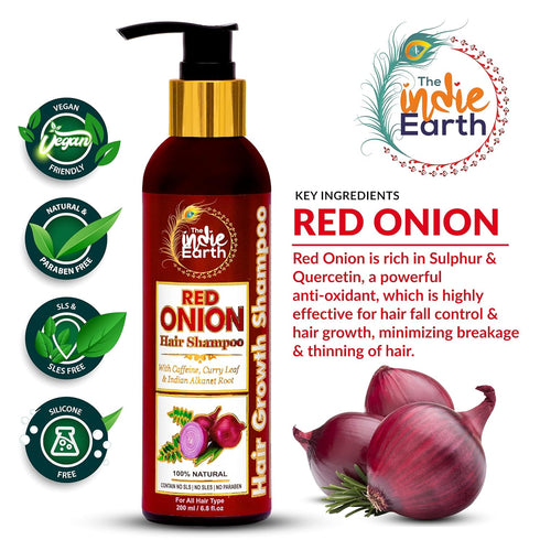 Red Onion Shampoo with Caffeine, Curry Leaf and Indian Alkanet Root - 200ml / 6.76 Fl.Oz Best Onion Shampoo