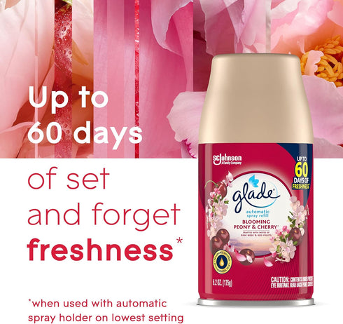 Glade Automatic Spray Refill, Air Freshener for Home, Blooming Peony & Cherry, 6.2 Oz