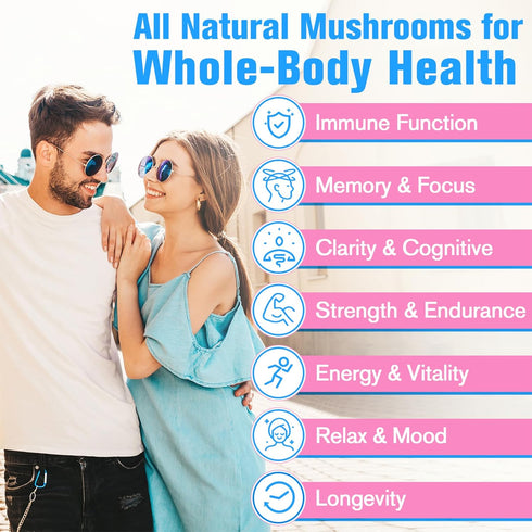 Mushroom Supplement 2600mg, 20-IN-1 Complex - Organic Mushrooms for Natural Energy, Immunity, Memory, Focus & Longevity