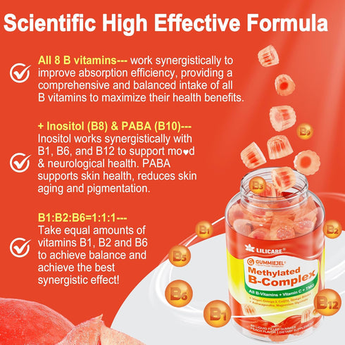 Gummies Omega-3, CoQ10, B12 2000 B1,B2, B3,B5,B6,B7- Super Methylated Vitamin B Complex - All B Vitamins + Magnesium
