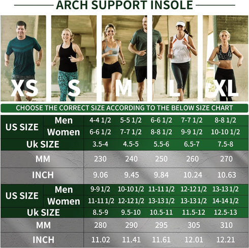 Flat Foot Correction Insole, Plantar Fasciitis Arch Support Pain Relief Insert (Size: US-9, Length-28cm, Black Green)