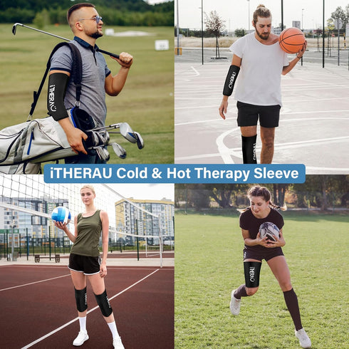 iTHERAU Cold & Hot Therapy Compression Sleeve Gel Ice Pack for Elbow, Calf, Ankle, Knee Pain Relief, Tendonitis (Black,