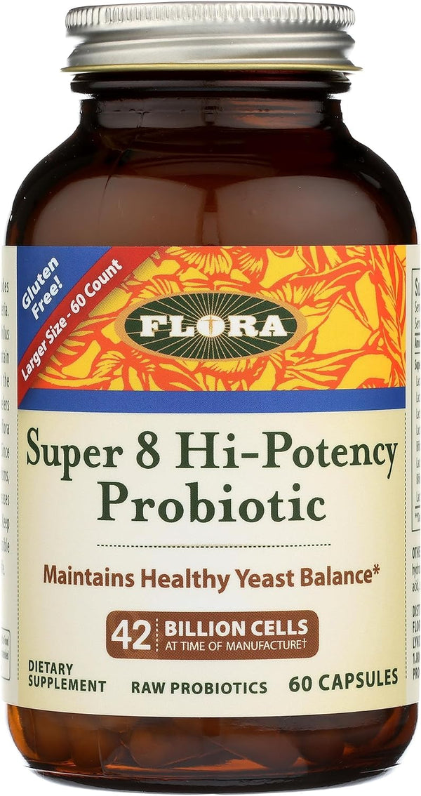 Flora Super 8 Hi-Potency Probiotic, Daily Gut & Digestive Health, 42 Billion CFU, 60 Capsules, Keep Chilled