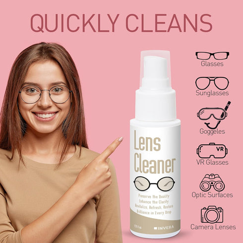 Eyeglass Cleaner Spray with Microfiber Cloth Kit, Lens Cleaner for Eyeglasses, Sunglasses, Camera Lenses & Electronic Screens, Gentle, Odor-Free, Compact 1.7 fl oz Lens Cleaner Spray