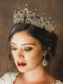 SWEETV Green Gold Tiara Crown - Crystal Hair Accessories for Women & Girls, Queen Crown for Quinceanera, Prom