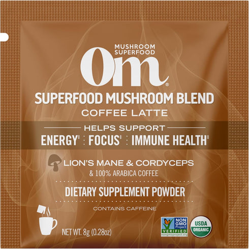 Packets (10 Count) OM MUSHROOM SUPERFOOD Coffee Latte Blend Functional Mushroom Powder with Lions Mane, Cordyceps
