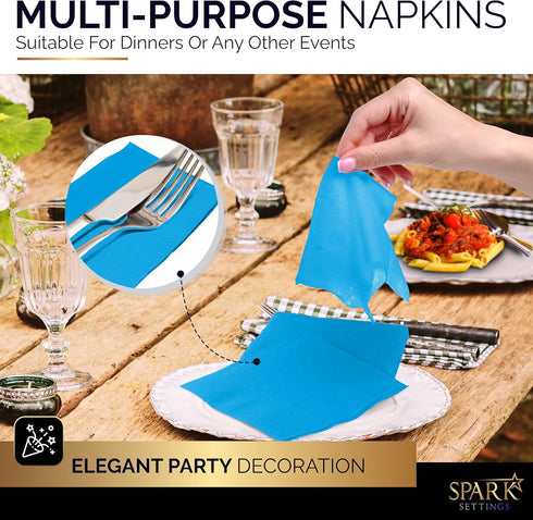 Big Party Pack Caribbean Blue Beverage Napkins, 100 Count - Ideal for Wedding, Party, Birthday, Dinner, Lunch,
