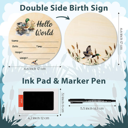 R HORSE Baby Birth Announcement Sign with Marker Pen, Mallard Duck Baby Name Sign with Ink Pad for Hand and Footprints