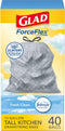 Glad Trash Bags, ForceFlex Tall Kitchen Drawstring Garbage Bags, 40 Ct Fresh Clean, 13 Gal (Package May Vary)