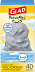 Glad Trash Bags, ForceFlex Tall Kitchen Drawstring Garbage Bags, 40 Ct Fresh Clean, 13 Gal (Package May Vary)