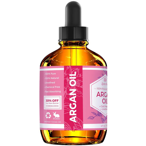 Leven Rose Argan Oil for Face, Hair, Skin - 4 oz 100% Pure Moroccan Cold-Pressed Organic