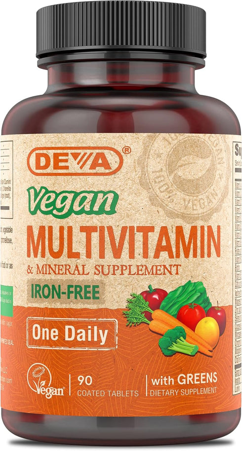 DEVA Vegan Multivitamin & Mineral Supplement, Iron-Free, High Potency, 100% Vegan, 90 Count