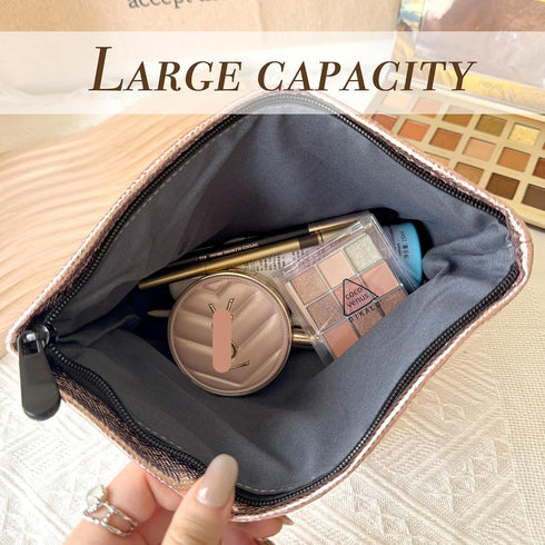 Makeup Bag Cosmetic Bag - Preppy Canvas Toiletry Organizer for Women, Cute Zipper Pouch (Shiny Pink)