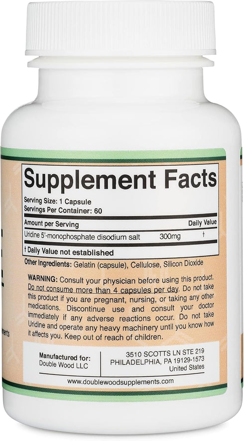 Uridine Monophosphate - Third Party Tested (Choline Enhancer, Beginner Nootropic) 300mg, 60 Capsules