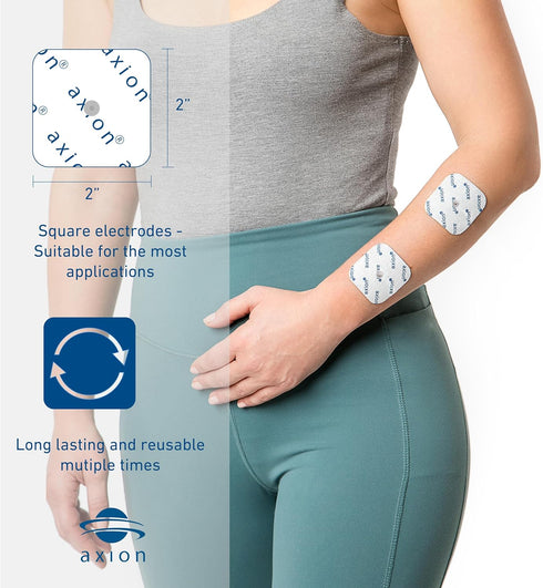 20 axion TENS Unit Electrode Pads, 2x2'' Replacement Pads for Compex Muscle Stimulators, Reusable
