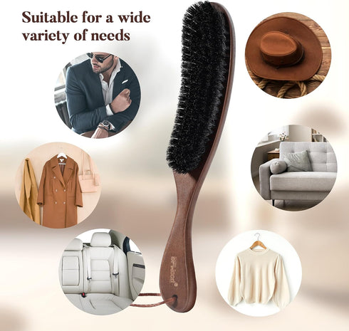 BFWood Clothes Brush, Boar Bristle Lint Brush for Suits, Cashmere, Wool, Velvet, Suede and Pet Hair, Large Black Walnut