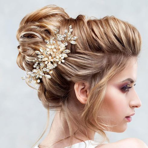 Yeshone 5 Pieces Wedding Hair Comb, Bridal Hair Pins with Crystal Pearl Accessories for Bride Women (Gold)