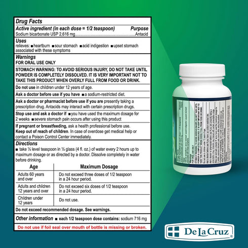 Packed 4 OZ (3 De La Cruz Pure Sodium Bicarbonate Powder Baking Soda & Baking Powder Aluminium free Antacid