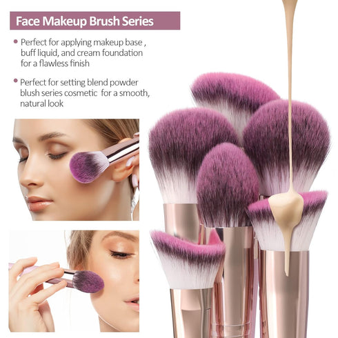 MAANGE 18Pcs Makeup Brush Set, Premium Synthetic Foundation Face Powder Blush Brushes (Pink)