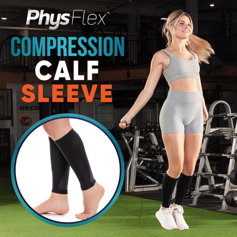 Calf Compression Sleeves for Men and Women - Footless Support for Varicose Veins, Running, Pain Relief (Black, Medium)