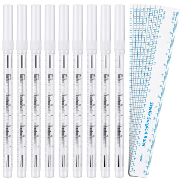 8 Pieces Microblading Marker Pen with Paper Ruler, Skin Marker for Eyebrow Permanent Makeup Positioning
