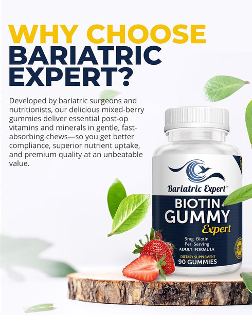Bariatric Expert Biotin Vitamin, Fast-Melting Dietary Supplement for Adults Post Bariatric Surgery, 90 Count