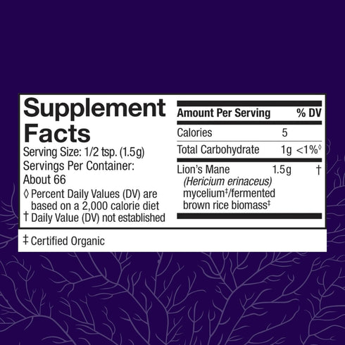 Immune 3.5 oz (66 Host Defense Lion's Mane Powder - Brain Health Support Supplement - Mushroom Supplement to Support