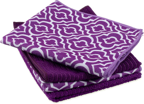 DII Cleaning Collection Multi-Purpose Microfiber Dishtowel Set, Eggplant Lattice