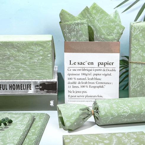 AnyDesign 100 Sheets Sage Green Wildflower Tissue Paper, Bulk Floral Gift Wrapping Paper for Wedding, Birthday, DIY