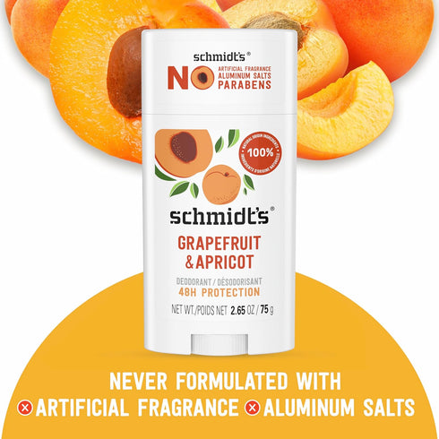 Schmidt's Aluminum-Free Vegan Deodorant Grapefruit & Apricot, 2 Count, Natural Ingredients, 2.65 oz