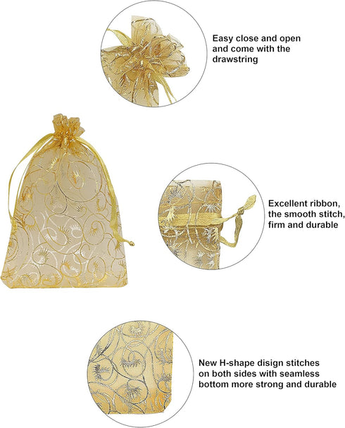 100PCS Small Organza Bags 4x6 inch Mesh Jewelry Drawstring Gift Bags for Wedding Party Shower Favor, Reusable Candy