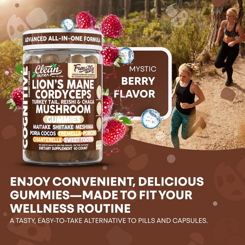 Gummies Immune Gummy Clean Nutra Lions Mane Mushroom Cordyceps Supplement for Memory and Focus Support Vitamins Reishi