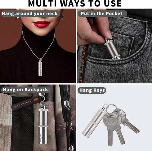 Keychain Pure Titanium Pill Holder - Portable Small 2 Compartment Waterproof Pill Box for Travel Emergency