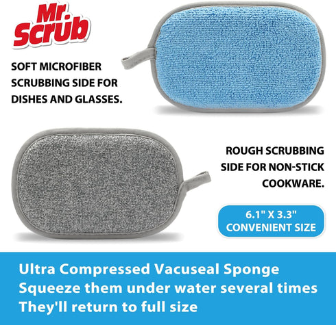 Mr. Scrub Kitchen Dish Sponge, 6-Pack Non Scratch All-Purpose Cleaning Sponges for Dishes and Cookware