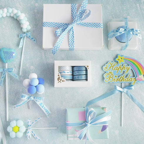 HUIHUANG Baby Blue Ribbon, 5 Yards Each, Total 50 Yards for Baby Shower Gift Wrapping and Crafts