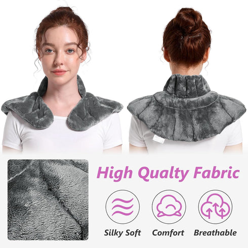 Microwavable Heating Pad for Neck, Shoulders, and Back, Weighted Unscented Neck Wrap with Moist Heat, Gray