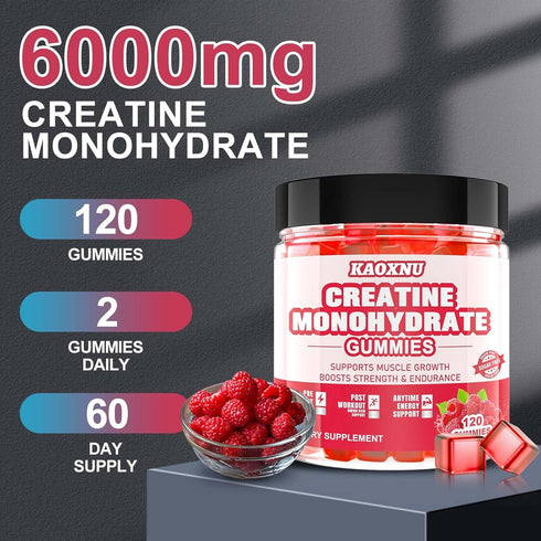 2 Pack Creatine Monohydrate Gummies - 120 CT, 5000mg per Serving, Sugar Free Chewable for Muscle Strength